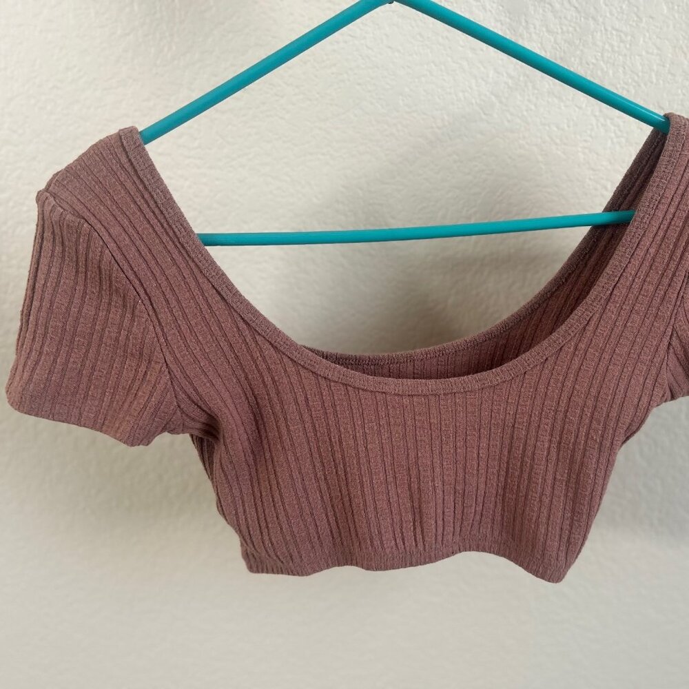 Garage Scoop Neck crop top, ribbed knit, pink/mauve, Size TP/XS